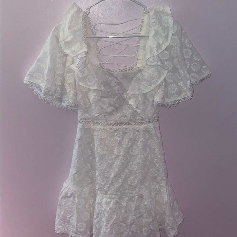 Floral Short Sleeve Dress w/ Lace up Back